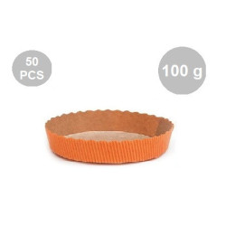 Set 50 stampi crostatine tonde da 100 g in carta da forno arancione ø10xh3 cm