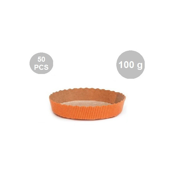Set 50 stampi crostatine tonde da 100 g in carta da forno arancione ø10xh3 cm