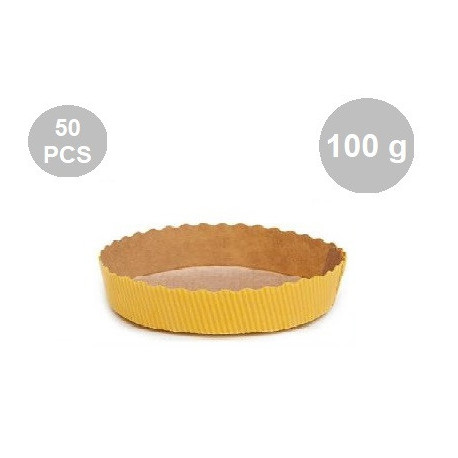 Set 50 stampi crostatine tonde da 100 g in carta da forno gialla ø10xh3 cm