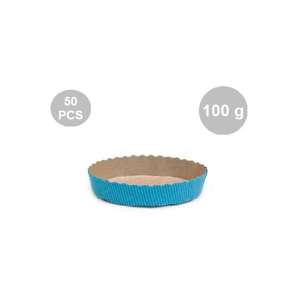 Set 50 stampi crostatine tonde da 100 g in carta da forno blu ø10xh3 cm