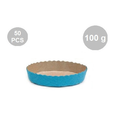 Set 50 stampi crostatine tonde da 100 g in carta da forno blu ø10xh3 cm