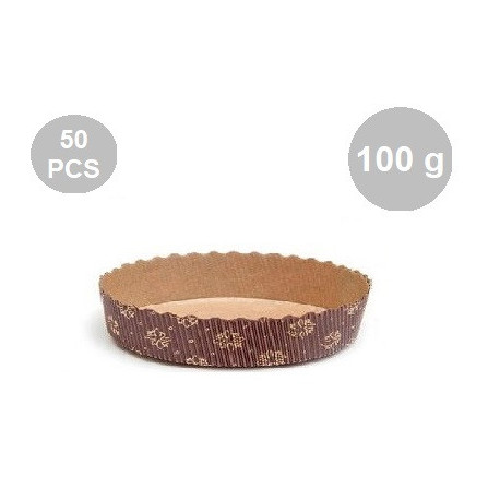 Set 50 stampi crostatine tonde da 100 g in carta da forno marrone ø10xh3 cm