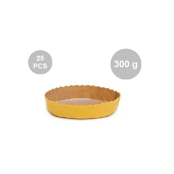 Set 25 stampi crostatine tonde da 300 g in carta da forno gialla ø15,5xh3,5 cm