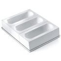 Gianduia/3 Silikomart: set 3 stampi in silicone bianco tortaflex 25x8xh9 cm su vassoio 30x40 cm