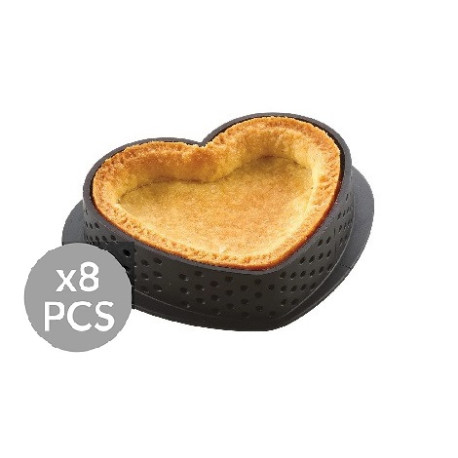 Tarte ring amore 8x7xh2 cm Silikomart anello microforato per crostatina cuore set 8 pz Tarte ring amore 8x7xh2 cm Silikomart anello microforato per crostatina cuore set 8 pz