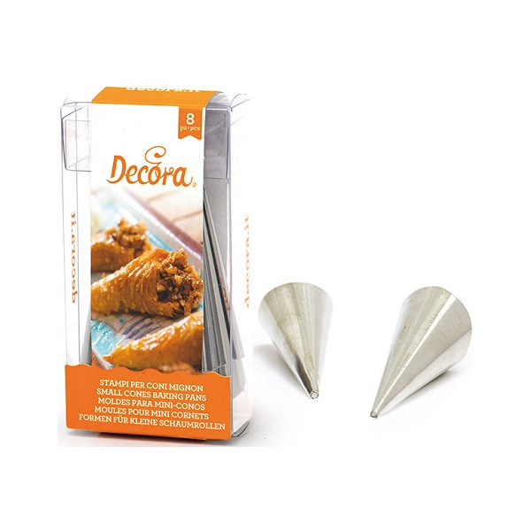 Set 8 stampi coni mignon Decora: formine coni mignon in acciaio inox ø2,5xh8 cm