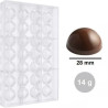 Stampo sfera di cioccolato di diametro 28 mm in policarbonato professionale per cioccolatini di 14 g semisfera piena
