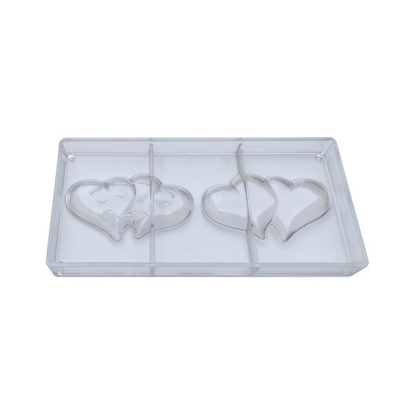 Stampo policarbonato 2 cuori cioccolato bacio innamorati 12x7 cm da 95 g