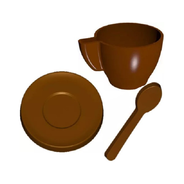 Servizio caffè: set 3 stampi in policarbonato per cioccolato, cucchiaino, piattino e tazzina caffè