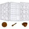 Servizio caffè: set 3 stampi in policarbonato per cioccolato, cucchiaino, piattino e tazzina caffè Servizio caffè: set 3 stampi in policarbonato per cioccolato, cucchiaino, piattino e tazzina caffè