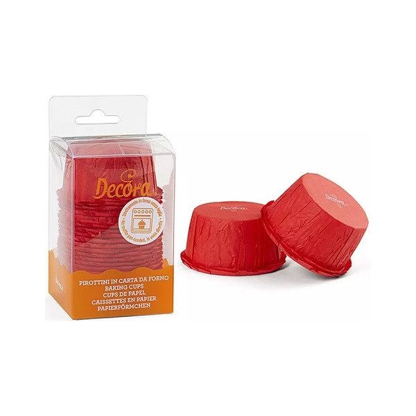 Pirottini rossi in carta increspata di diametro 55 mm ed altezza 35 mm in confezione da 25 pirottini da Decora