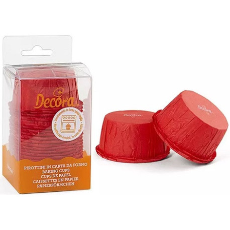 Pirottini rossi in carta increspata di diametro 55 mm ed altezza 35 mm in confezione da 25 pirottini da Decora