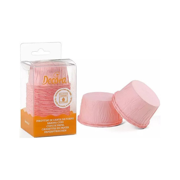 Pirottini rosa in carta increspata di diametro 55 mm ed altezza 35 mm in confezione da 25 pirottini da Decora