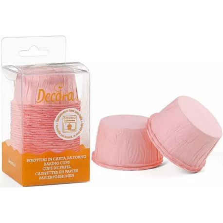 Pirottini rosa in carta increspata di diametro 55 mm ed altezza 35 mm in confezione da 25 pirottini da Decora