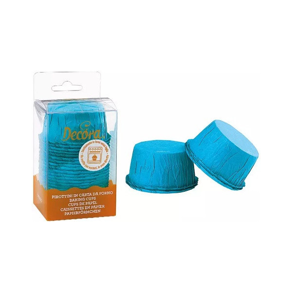 Pirottini celesti in carta increspata di diametro 55 mm ed altezza 35 mm in confezione da 25 pirottini da Decora