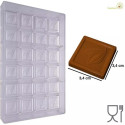 Stampo cioccolato in policarbonato per 24 cioccolatini a forma quadrata da 3,4 cm altezza 0,51 cm con decoro cabossa 6 g.