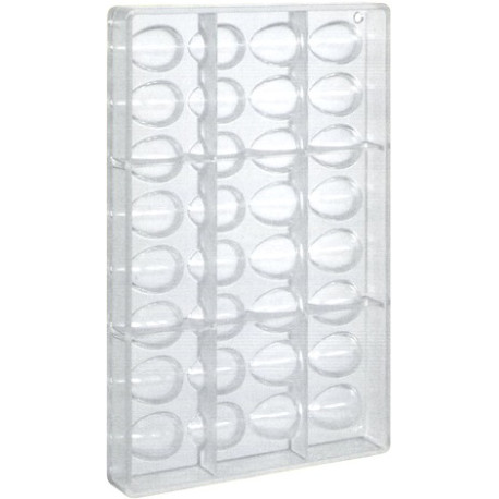 Stampo ovetto di cioccolato da 10 g con 32 impronte di h 32 x 22,5 mm in policarbonato professionale Stampo ovetto di cioccolato da 10 g con 32 impronte di h 32 x 22,5 mm in policarbonato professionale
