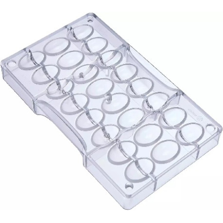 Ovetti 10 g Decora: stampo in policarbonato professionale per cioccolato con 24 impronte di 17xh24 mm Ovetti 10 g Decora: stampo in policarbonato professionale per cioccolato con 24 impronte di 17xh24 mm