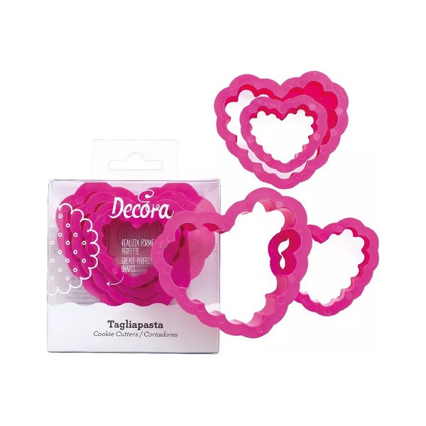 Tagliapasta cuore festonato da Decora set 4 cutter in plastica da 4 cm a 8 cm di h 2,2 cm