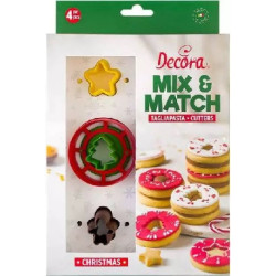 Tagliapasta Natale Mix & Match Decora – Set 4 Cutter in Plastica per Biscotti Occhi di Bue