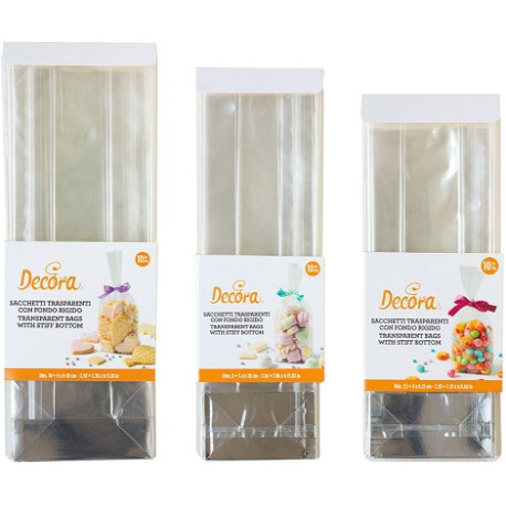 Da 22 a 30 cm 10 sacchetti fondo rigido rettangolare trasparenti Decora per biscotti caramelle e bon bon