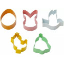 Tagliapasta Fantasie di Pasqua Decora – Set 5 Cutter in Metallo Colorato (Uovo, Coniglio, Colomba, Pulcino, Campana)