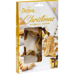 Tagliapasta Fantasie del Natale Decora – Set 5 Cutter in Metallo Dorato per Biscotti, Cioccolato e Paste Modellabili