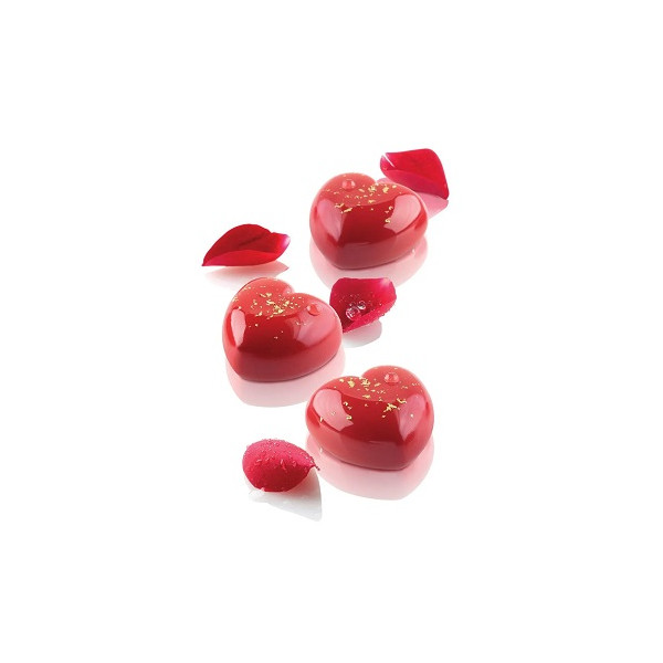Cupido 30 Silikomart: stampo silicone con cutter in plastica per 15 piccoli cuori 3D lisci 45x44 h 24 mm