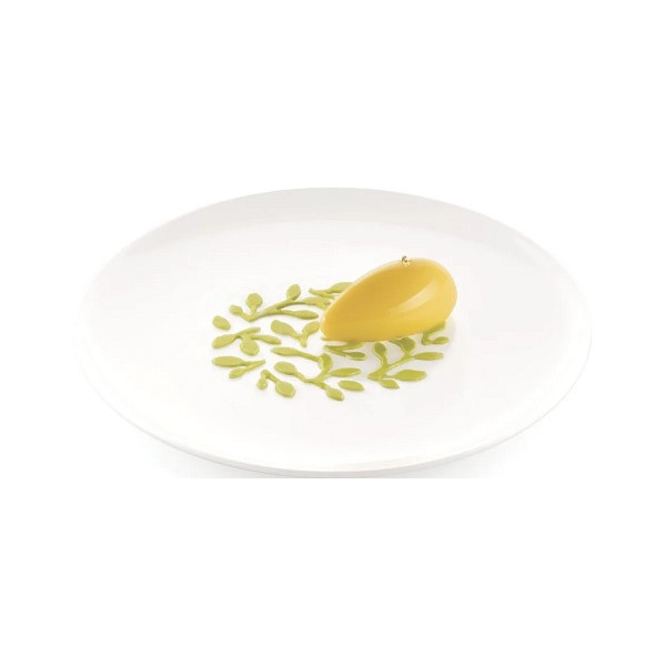 Stencil ramo Silikomart: stampo in silicone giallo per decoro a piatto di rametti ⌀100 h 1 mm - set 2 pz