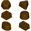 Cioccolatini misti geometrici 10 g: stampo in policarbonato per 18 cioccolatini di 6 forme geometriche assortite