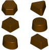 Cioccolatini misti geometrici 10 g: stampo in policarbonato per 18 cioccolatini di 6 forme geometriche assortite Cioccolatini misti geometrici 10 g: stampo in policarbonato per 18 cioccolatini di 6 forme geometriche assortite