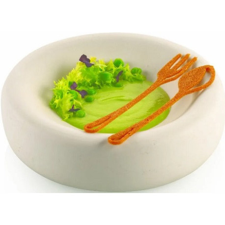 Coperto, linea Naturae, Silikomart: stampo in silicone giallo di 20 tra cucchiai e forchette