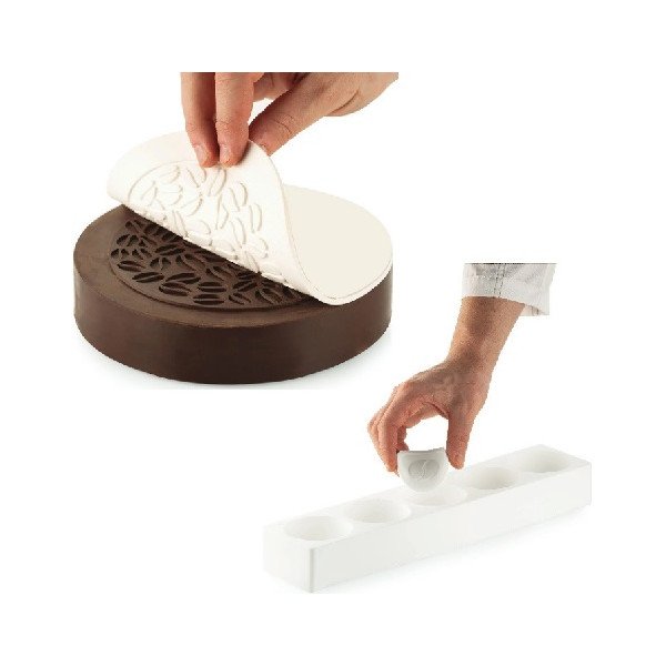 Mini o Coffee Decor Silikomart: stampo in silicone tappeto decorativo a tema caffè di ø60 o ø145xh1,7 mm