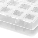 Quadro 01 Silikomart: stampo tritan per 24 cioccolatini a base quadrata di dimensioni 25x25 h 15 mm