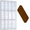 Stampo in policarbonato per 12 barrette di cioccolato da 3 quadretti di peso 28 g dimensioni 80x31xh10 mm