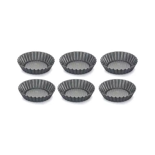 Set 6 formine in alluminio antiaderente con fondo rialzato per crostatine tonde ø12xh2,5 cm di Vespa