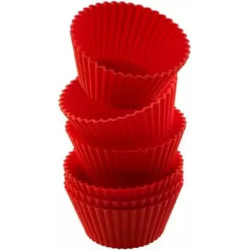 Set 6 pirottini muffin tondi da Silikomart: 6 stampi in silicone rosso di diametro 69 mm, altezza 32 mm