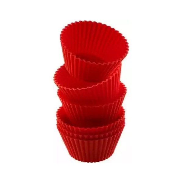 Set 6 pirottini muffin tondi da Silikomart: 6 stampi in silicone rosso di diametro 69 mm, altezza 32 mm