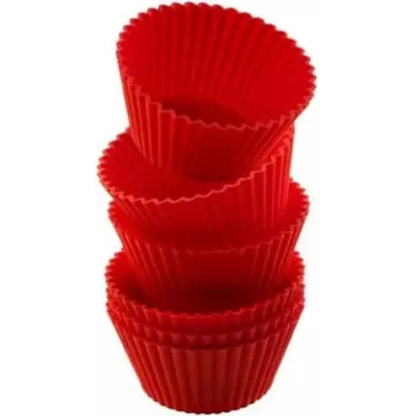 Set 6 pirottini muffin tondi da Silikomart: 6 stampi in silicone rosso di diametro 69 mm, altezza 32 mm Set 6 pirottini muffin tondi da Silikomart: 6 stampi in silicone rosso di diametro 69 mm, altezza 32 mm