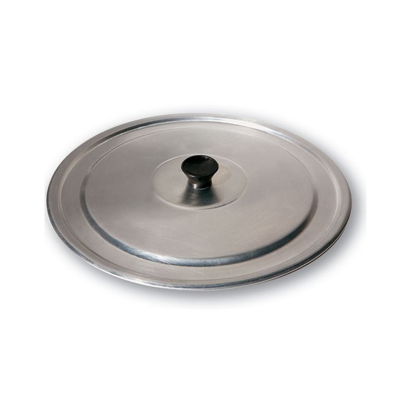 Coperchio in alluminio con pomello in plastica nera, di forma tonda disponibile da ø18 cm a ø36 cm