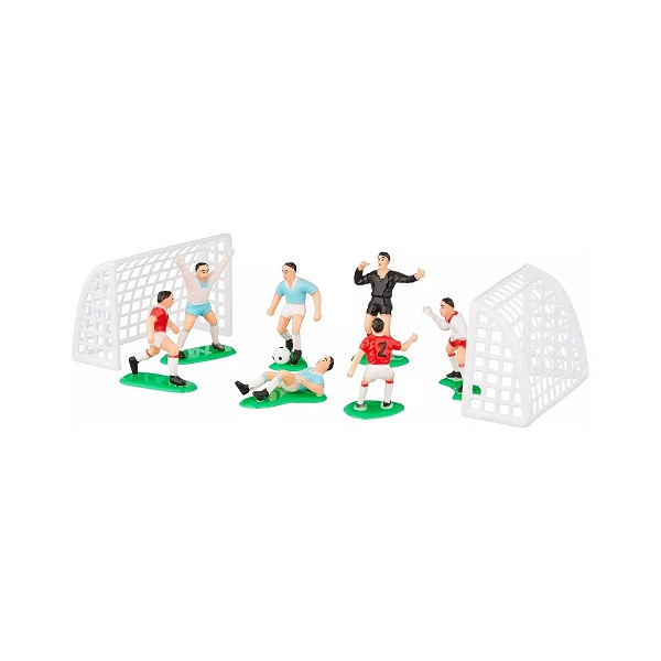 Set per decorazione a tema calcio con 2 porte e 7 giocatori in plastica per alimenti da Decora