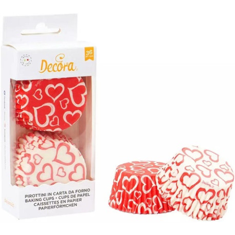 Pirottini Love Decora: in carta forno diametro 5 cm altezza 3,2 cm con decoro cuori e cuoricini Pirottini Love Decora: in carta forno diametro 5 cm altezza 3,2 cm con decoro cuori e cuoricini