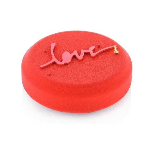 Kit Love 360 Silikomart: stampo in silicone bianco forma tonda ø12xh3,5 cm con tappetino decoro scritta love