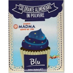 Colorante in polvere blu, ad uso alimentare, idrosolubile in bustina da 5 g, di Madma