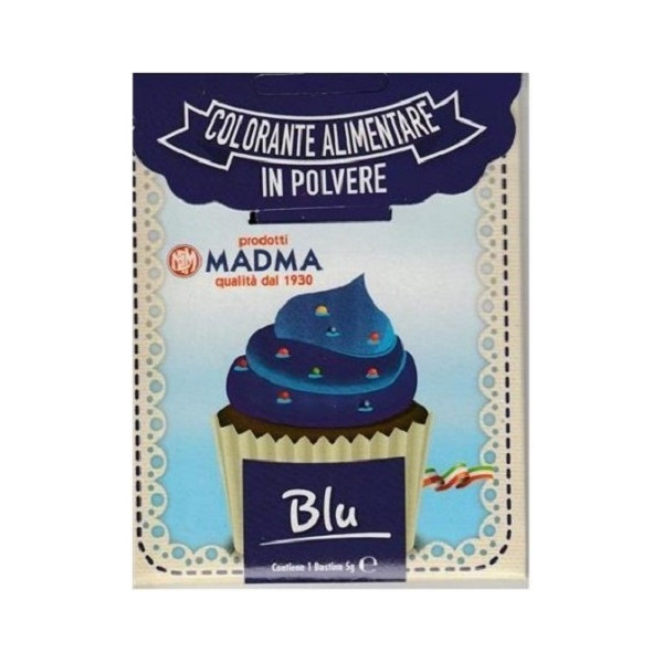 Colorante in polvere blu, ad uso alimentare, idrosolubile in bustina da 5 g, di Madma