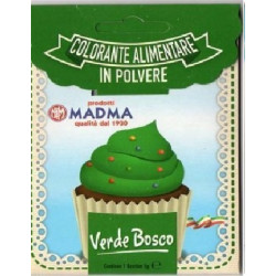 Colorante in polvere idrosolubile verde bosco di Madma in bustina da 5 g