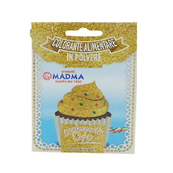 Colorante in polvere sparkle oro puro o perlescente scintillante, idrosolubile uso alimentare in bustina da 3 g di Madma