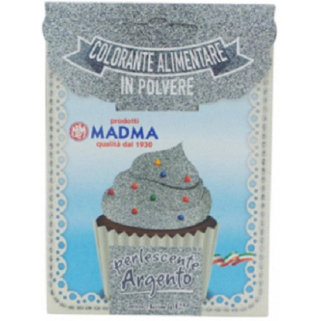 Colorante in polvere sparkle argento puro o perlato scintillante, concentrato, idrosolubile, alimentare in bustina da 3 g