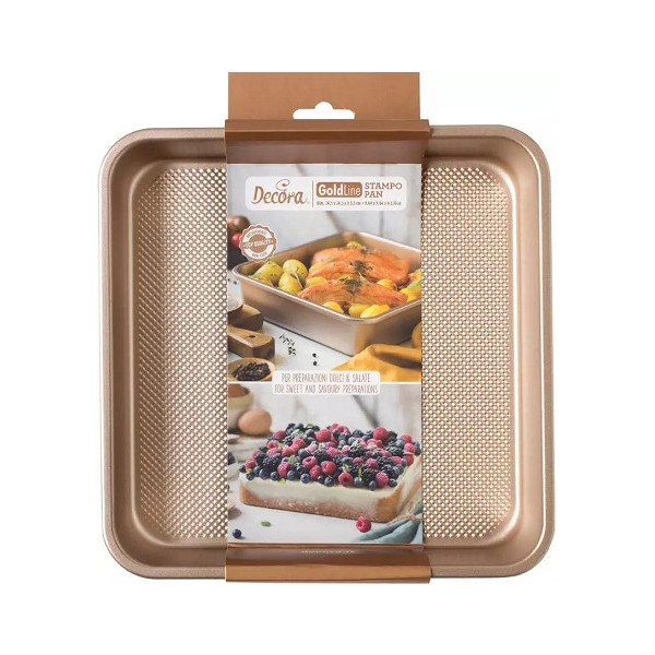 Stampo quadrato di lato 24,5 cm ed h 5,5 cm metallo antiaderente rose gold line da Decora