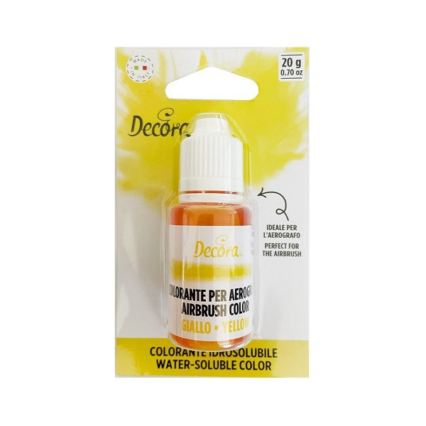 Colorante idrosolubile liquido giallo, ad uso alimentare, per aerografo, 20 g da Decora